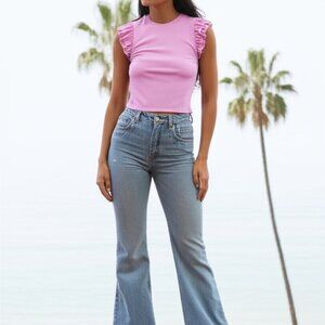 Zara Ribbed Pink Cropped Baby Tee Top Size L Stretch Knit Y2K Balletcore